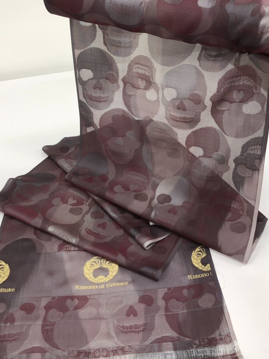 スカル 御召 別注品 反物 正絹 髑髏 着物～羽織り 透け感 