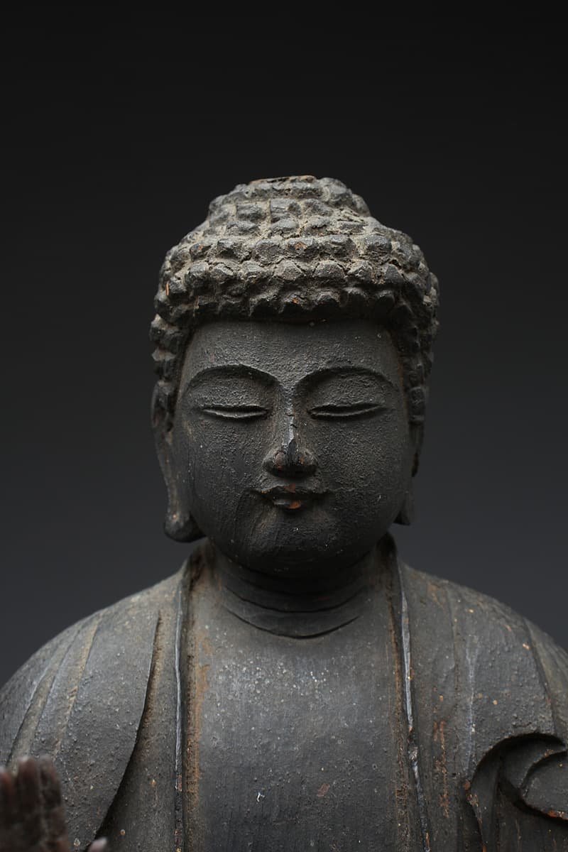 ED306 時代物 黒内漆箔厨子 木造釈迦如来坐像 全高25cm/仏高15.2cm
