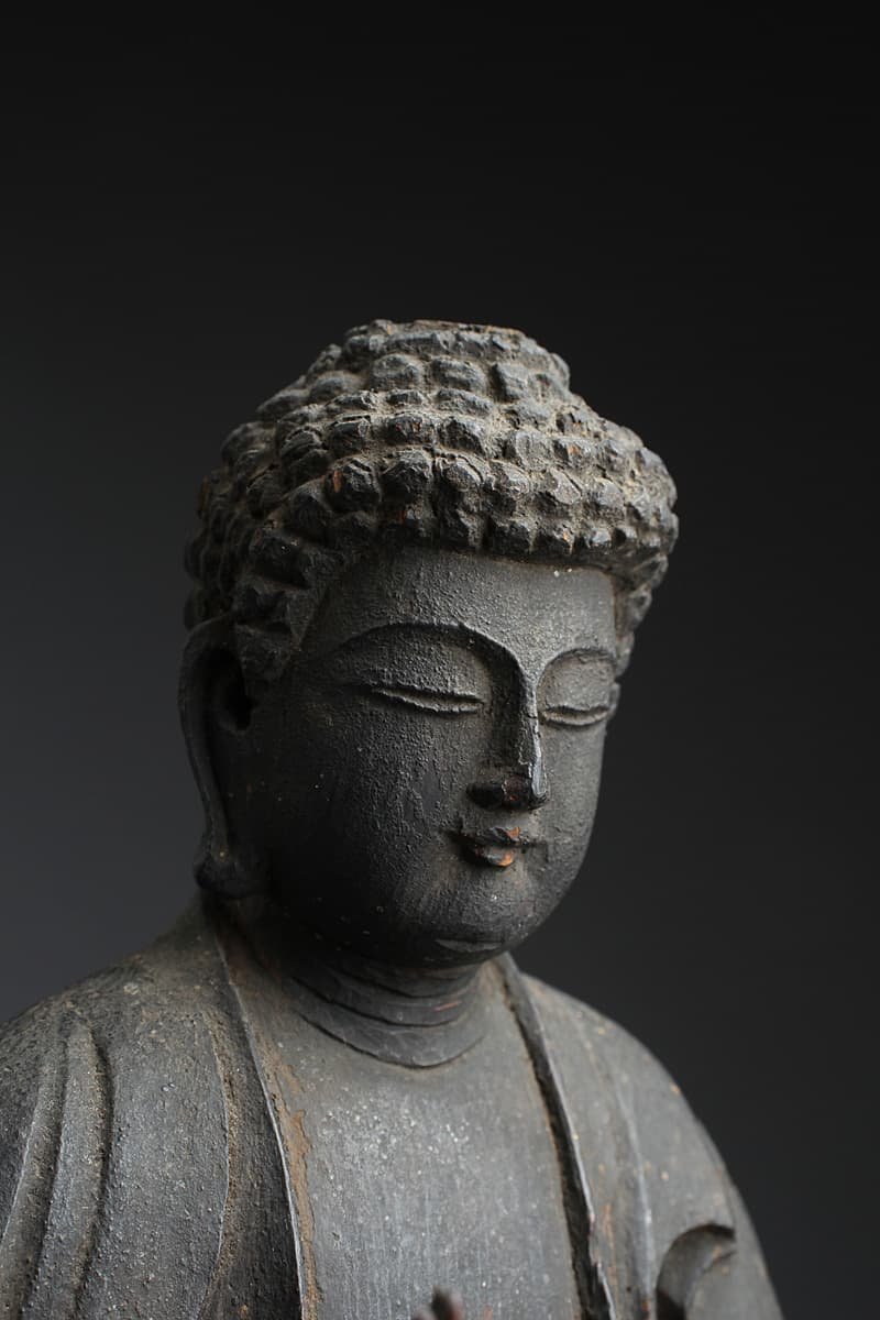 ED306 時代物 黒内漆箔厨子 木造釈迦如来坐像 全高25cm/仏高15.2cm
