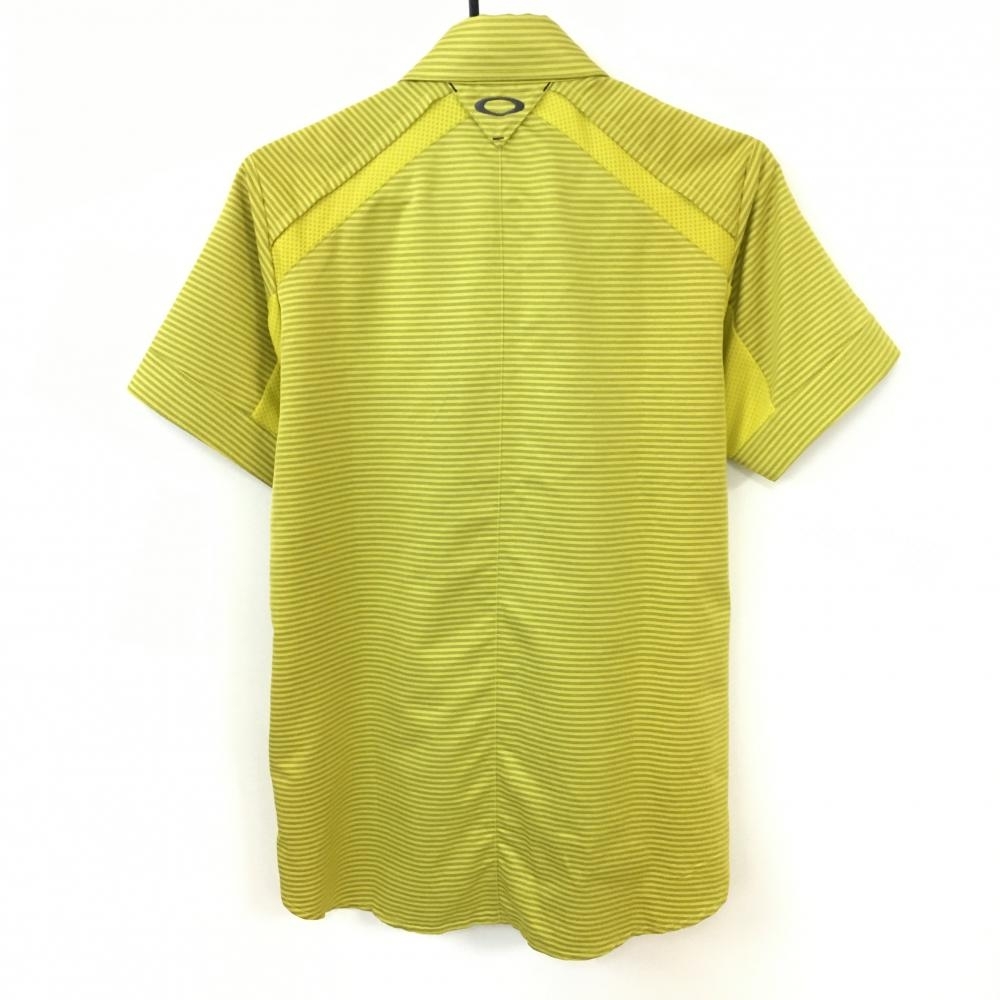 【超美品】Oakley オークリー 半袖シャツ イエロー×グレー ボーダー柄 ボタンダウン メンズ M ゴルフウェア