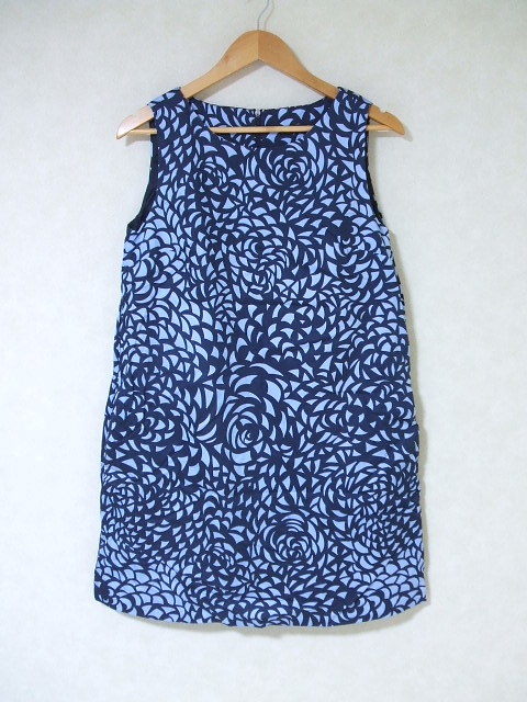 2-0709S△ marimekko アジア限定Estelle Elga dress サイズ38 ワンピース ライトブルー ネイビー マリメッコ 196049