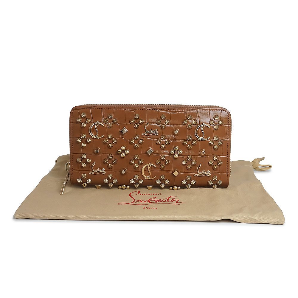 （未使用　展示品）クリスチャンルブタン Christian Louboutin パネトーネ ラウンドファスナー 長財布 クロコ型押し ブラウン 茶 3215046