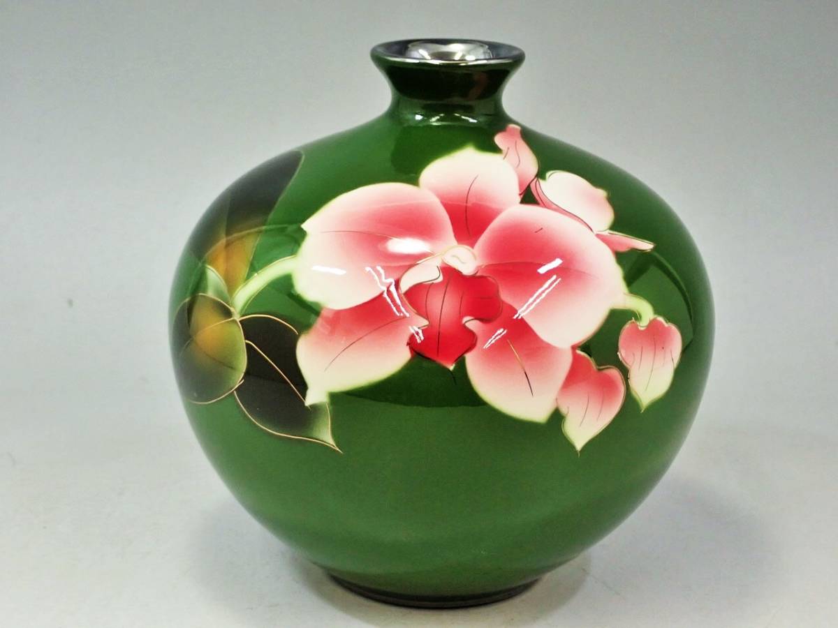 黒翠七宝 花瓶 紙箱 未使用保管品/七宝 花入れ 花器 壷 壺 K14(陶磁 