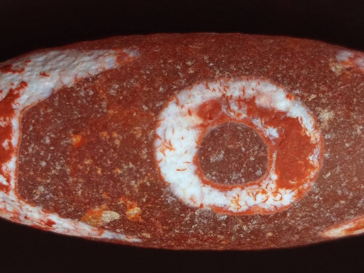 ♪即決【壽】赤朱砂満杯！最高級極珍品チベット大粒至純浄土朱赤風化三眼老天珠 収蔵未使用品 1