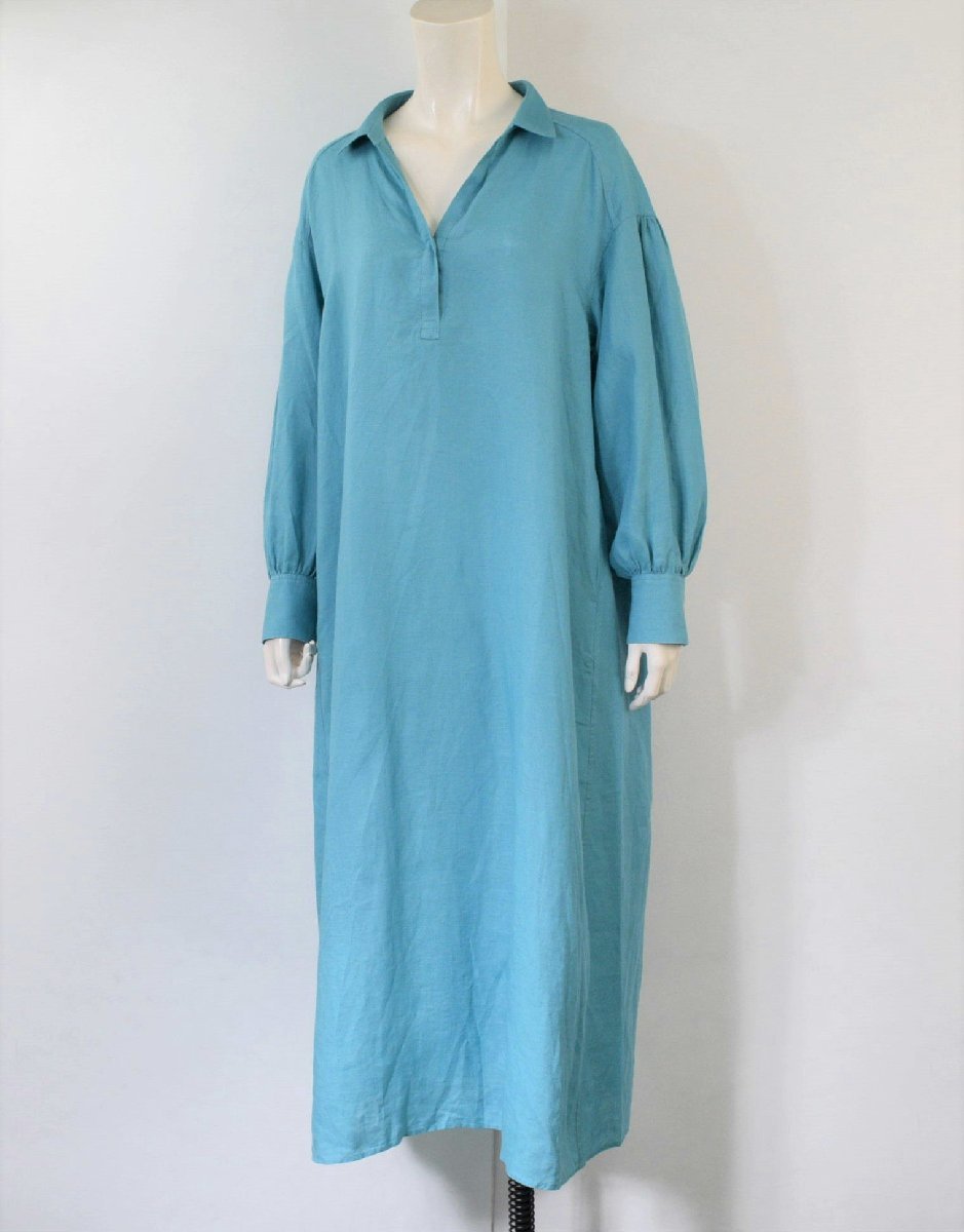 1600-22M0002★ユナイテッドアローズ 2022年購入 美品★Kortrijk Linnen 100% ワンピース ターコイズブルー F コルトレイクリネン