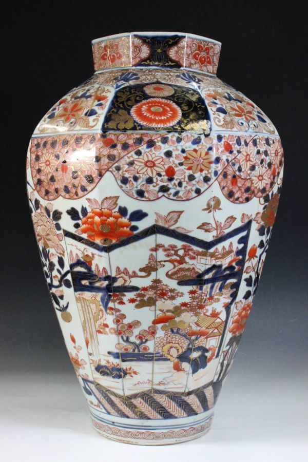 本物保証 元禄 古伊万里 色絵金彩菊図面取八角壷 沈香壺 特大62cm 12Kg