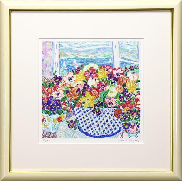 【真作】【WISH】レスリー・セイヤー Leslie Sayour シルクスクリーン 直筆サイン 窓辺の花 　　〇世界各国人気画家 #22072365