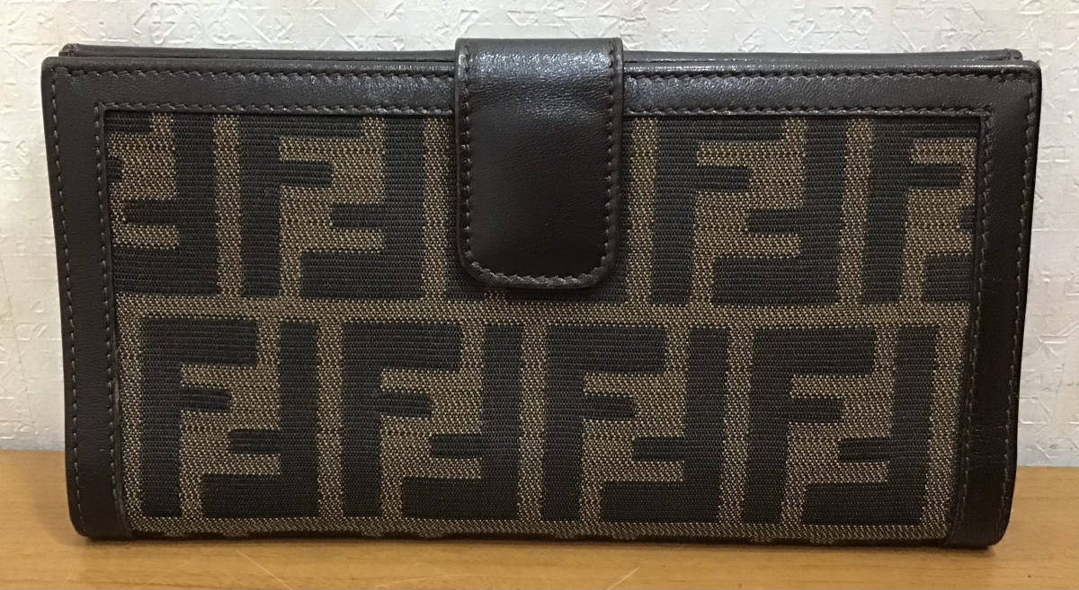 フェンディ ズッカ柄 FENDI 二つ折り キャンバス×レザー 長財布1 美品