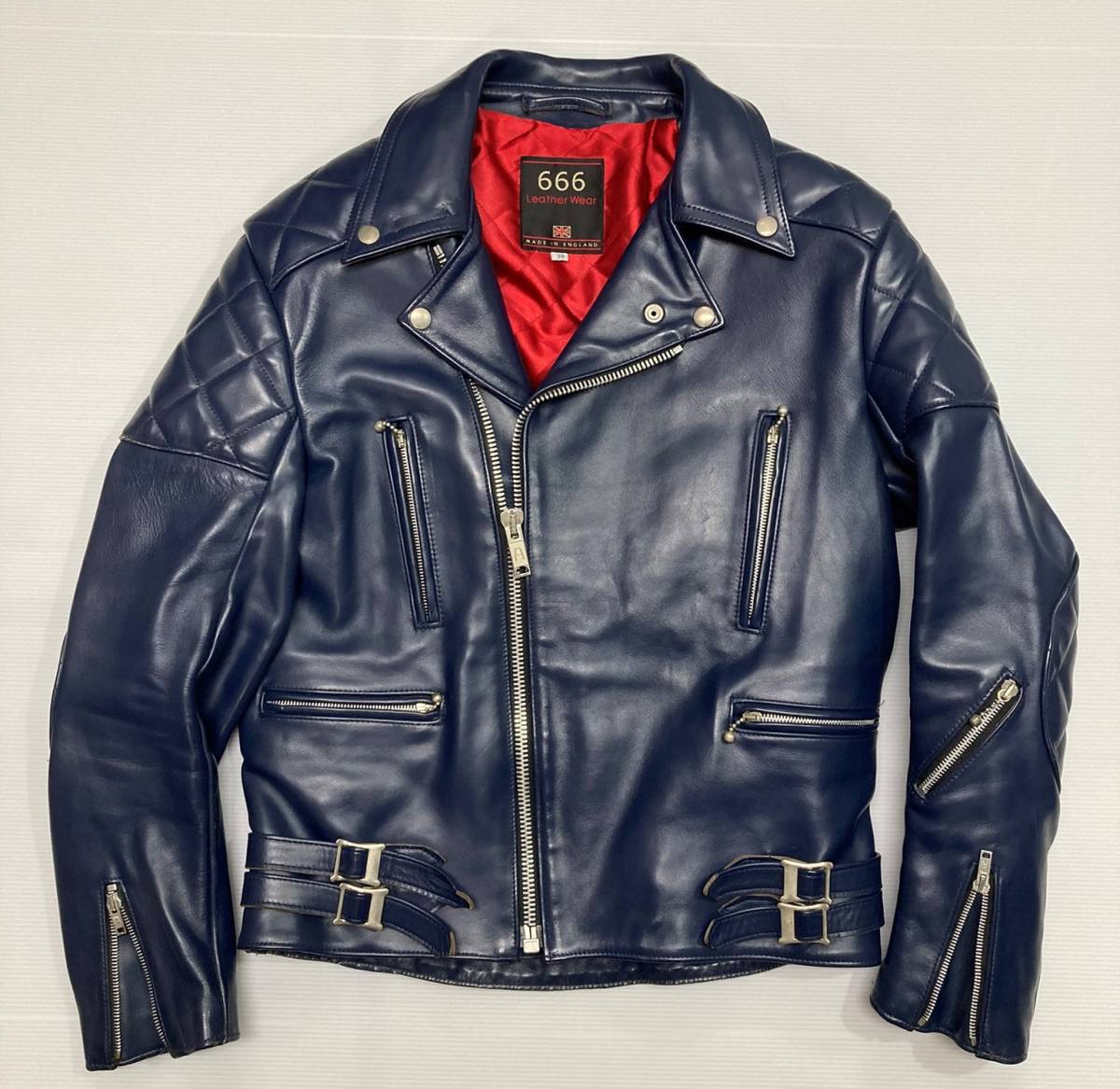 安い，格安 666 トリプルシックス ライダースジャケット ダブル パテッド ネイビー サイズ38 UK(Mサイズ)｜売買されたオークション情報、yahooの商品情報をアーカイブ公開 - オークファン Mサイズ