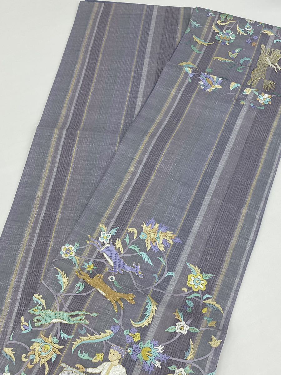 狩猟文 蘇州刺繍 相良刺繍 象 龍 動物 袋帯 金糸 軽い透け感 正絹 お太鼓柄 蘇州刺繍 相良刺繍 袋帯 黒留袖 着物 金箔ブランド