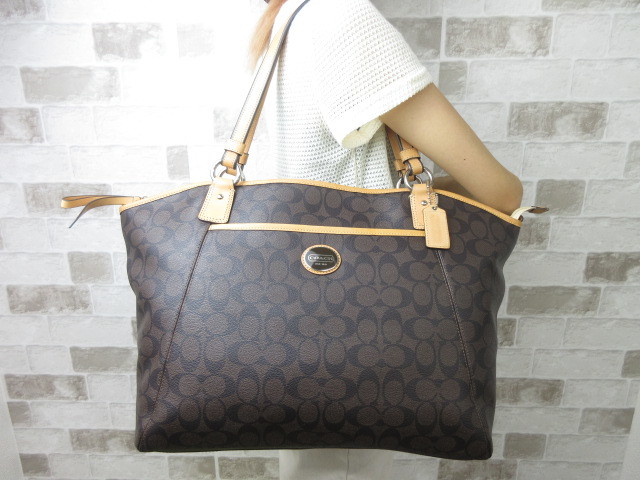 1円 ■ 極美品 コーチ トートバッグ 11350P ブラウン系 PVC×レザー シグネチャー COACH ■ Bmm コーチ COACH 1円 ビジネス ブリーフケース 「日本