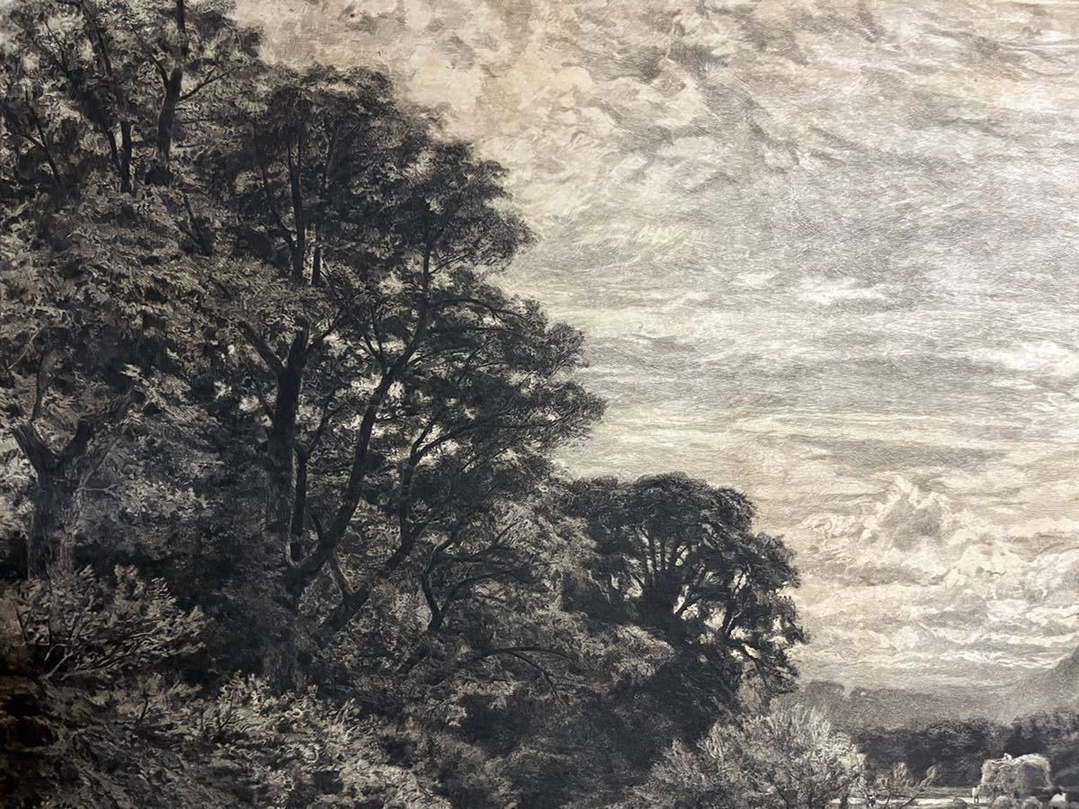 版画】【十方】J-05 作者不明『ヨーロッパ田舎風景』銅版画 “ROYAL