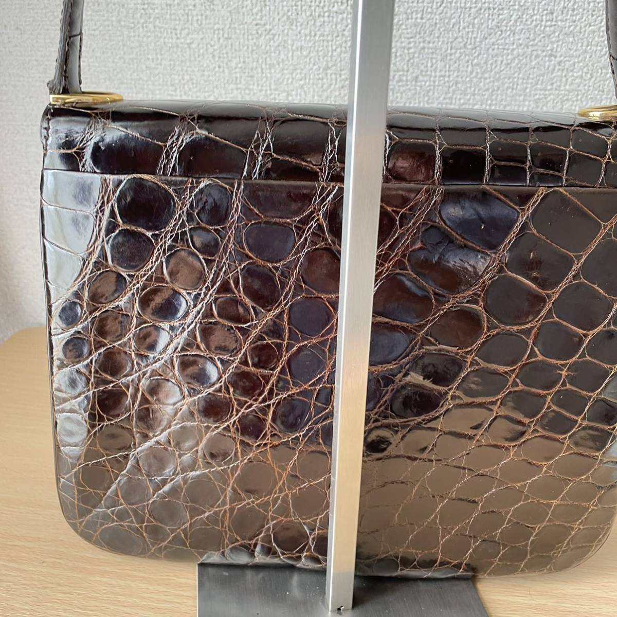 1円スタート 美品 ワニ革 クロコダイル フランス製 シャイニングクロコ 