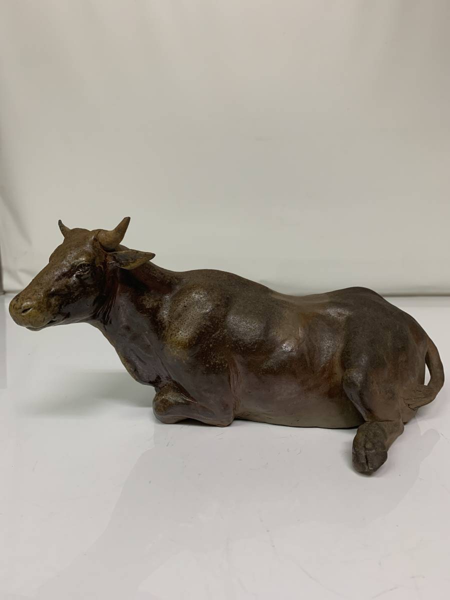 備前焼 丑/牛 置物 銘有