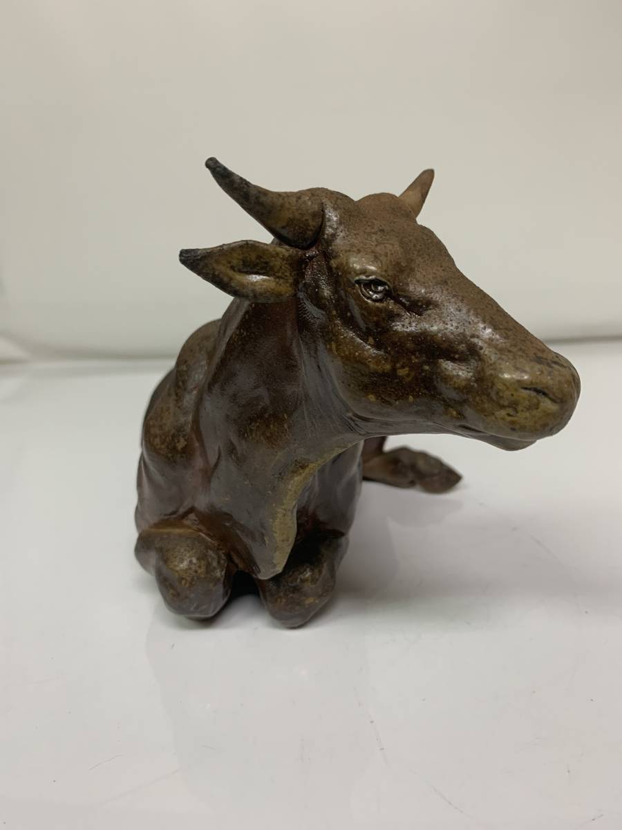 備前焼 丑/牛 置物 銘有