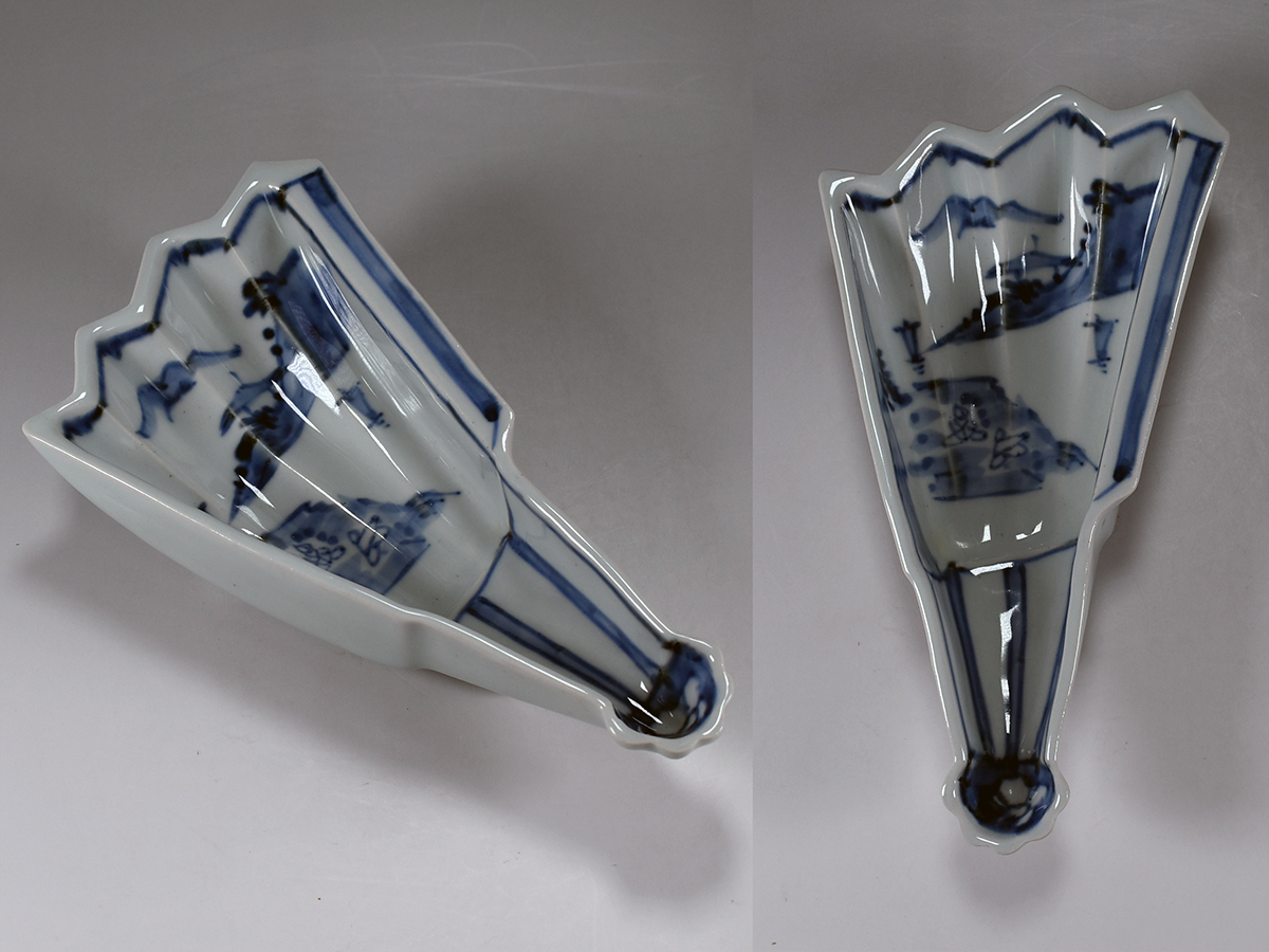 c763 銅鑼 大 バチ付 紙箱 茶道具 古物 茶道具 古染付 末広向付(五客) 共箱 【公式通販】