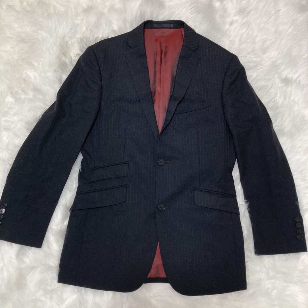 BURBERRY BLACKLABEL 【極美品裏地が魅せる好配色 M】バーバリーブラックレーベルスーツセットアップ ブラック　ストライプ