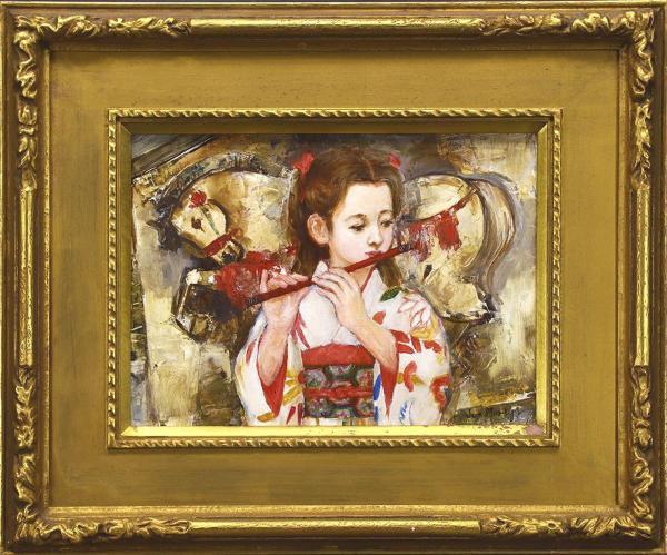 守屋順吉　絵馬と少女の油彩画 守屋順吉 絵馬と少女の油彩画 【公式通販】