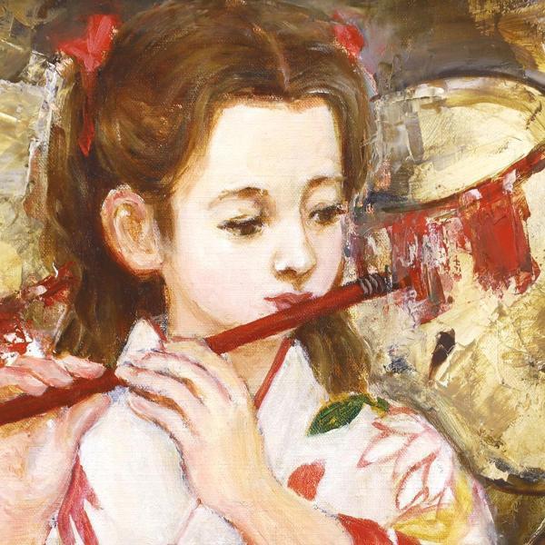 守屋順吉 絵馬と少女の油彩画 守屋順吉 油絵