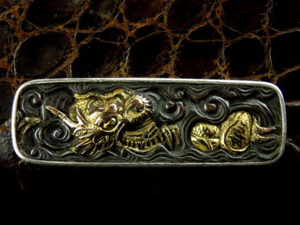 美術品・アンティーク・コレクション 『酒呑童子』目貫 煙草入れ 彫金