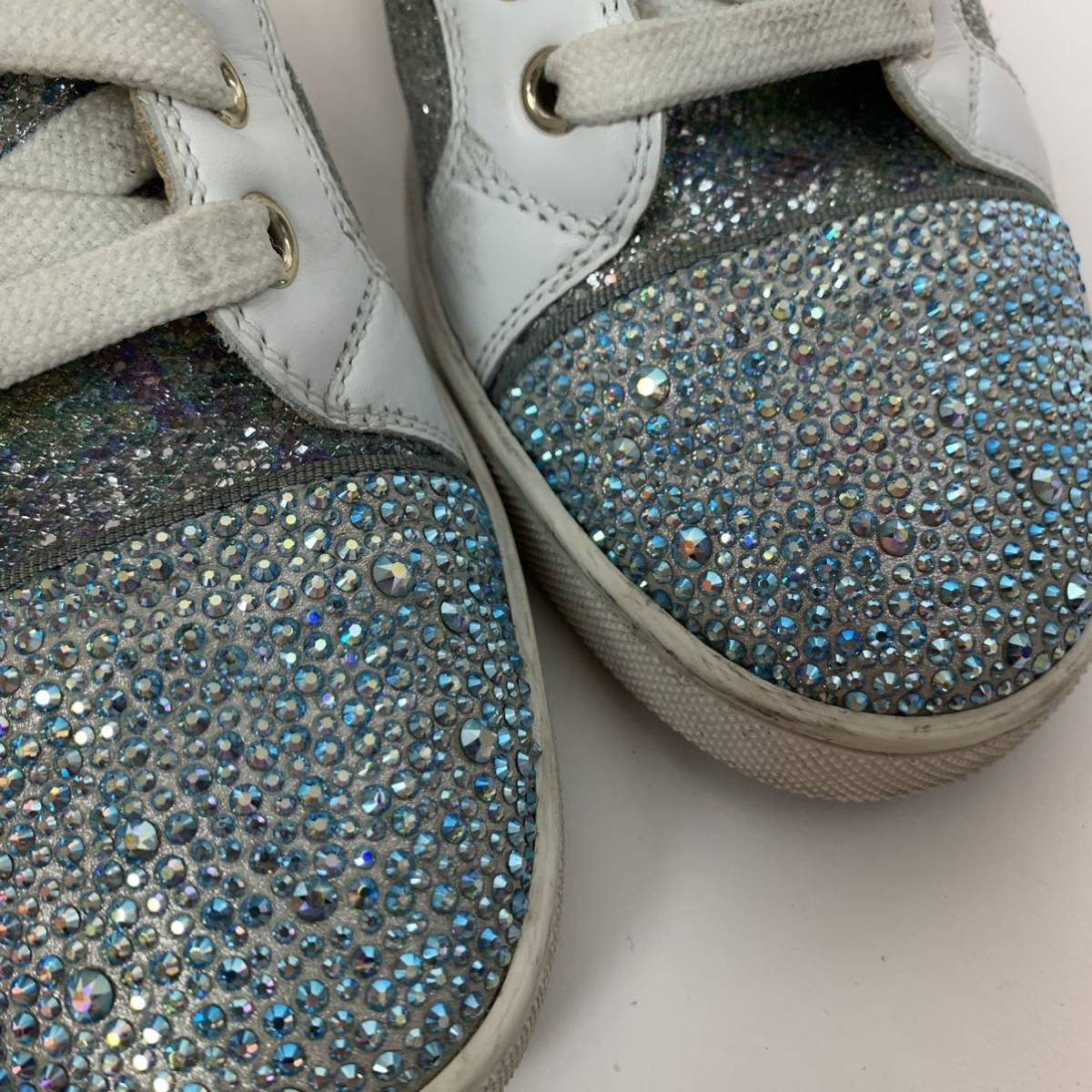 n74 Christian Louboutin クリスチャン ルブタン ハイカットスニーカー ブルー ラインストーン シルバー ラメ レザー シューズ 36 正規品 Christian Louboutin - Young! クリスチャン・ルブタン 三越
