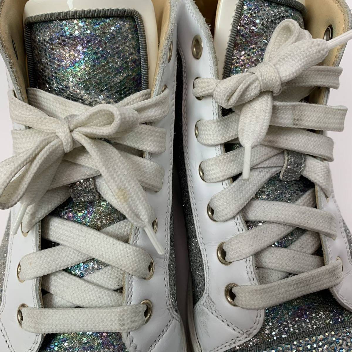 n74 Christian Louboutin クリスチャン ルブタン ハイカットスニーカー ブルー ラインストーン シルバー ラメ レザー シューズ 36 正規品 Christian Louboutin - Young! クリスチャン・ルブタン 三越