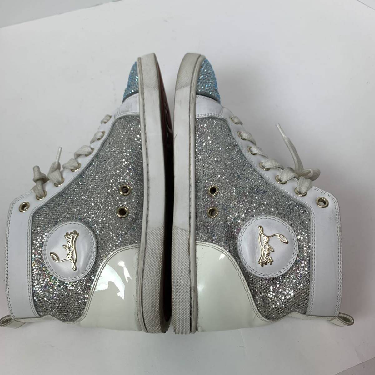 n74 Christian Louboutin クリスチャン ルブタン ハイカットスニーカー ブルー ラインストーン シルバー ラメ レザー シューズ 36 正規品 Christian Louboutin - Young! クリスチャン・ルブタン 三越