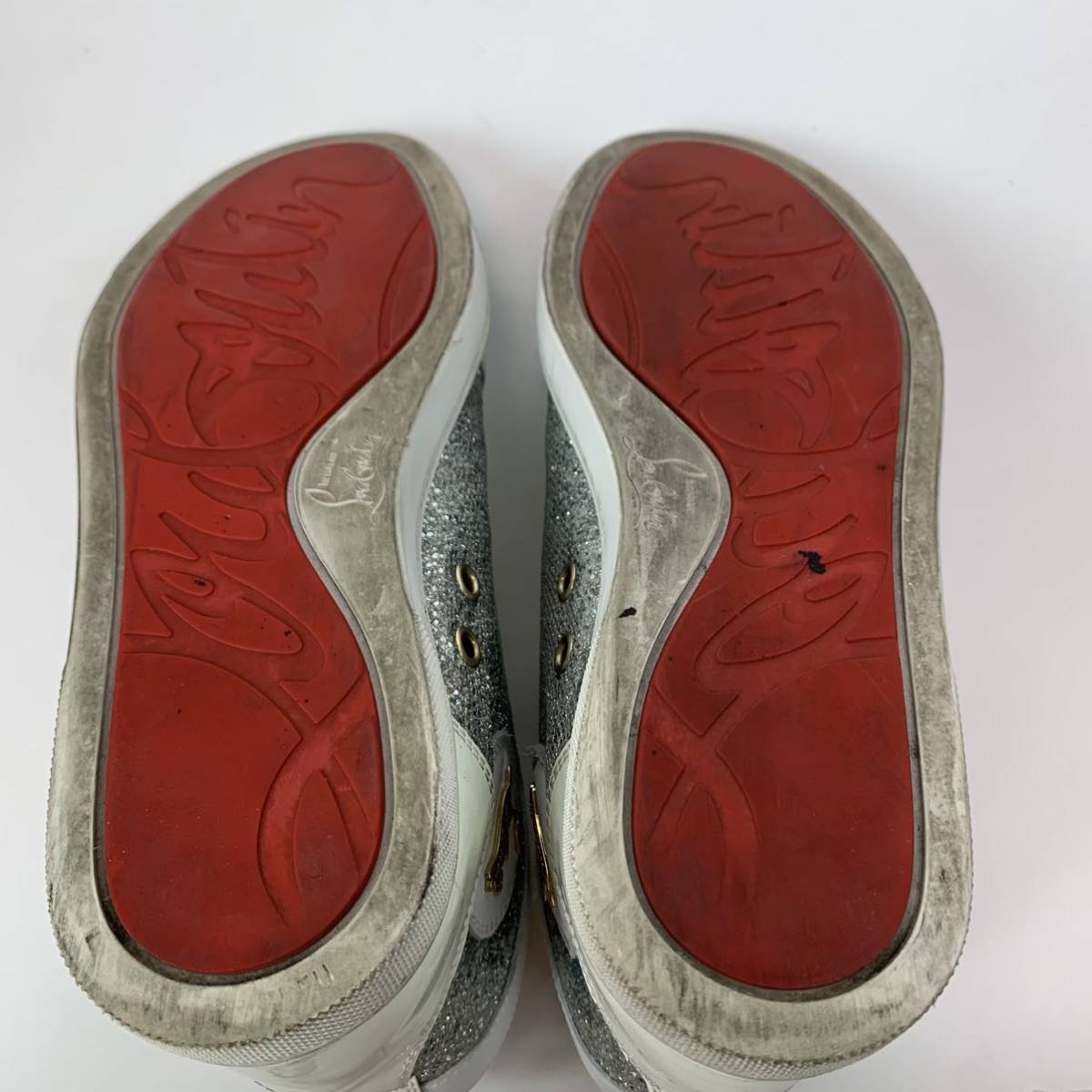 n74 Christian Louboutin クリスチャン ルブタン ハイカットスニーカー ブルー ラインストーン シルバー ラメ レザー シューズ 36 正規品 Christian Louboutin - Young! クリスチャン・ルブタン 三越