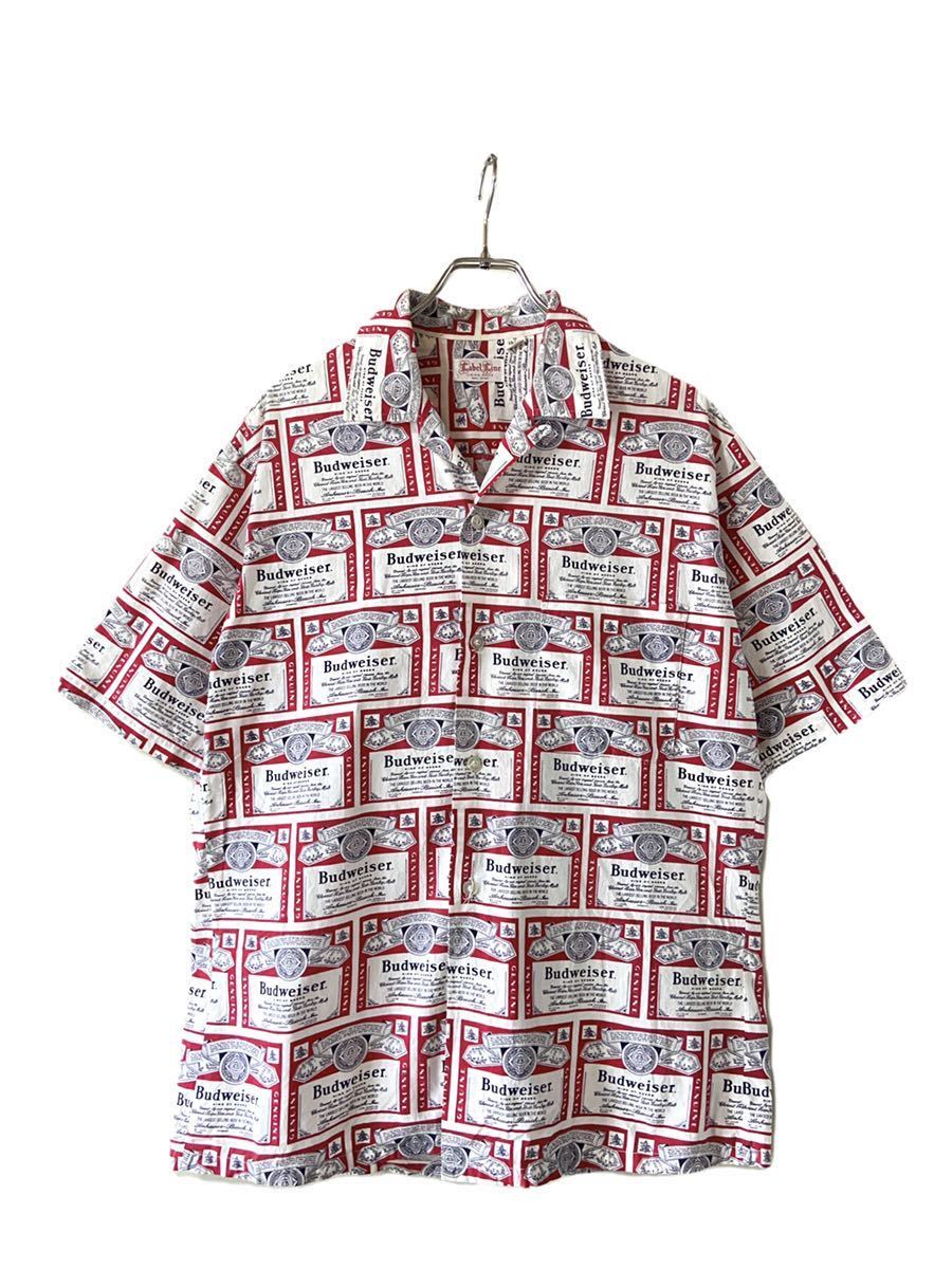 50s〜60s バドワイザー 総柄 半袖シャツ 3点留め シュプ 状態完璧 60s Budweiser バドワイザー 総柄 半袖 オープンカラー シャツ vintage