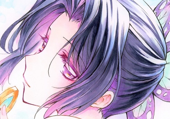 クリアランス専門店 手描きイラスト　鬼滅の刃　＜　胡蝶しのぶ　＞　蟲柱　同人　直筆　原画　Ａ４イラストボード