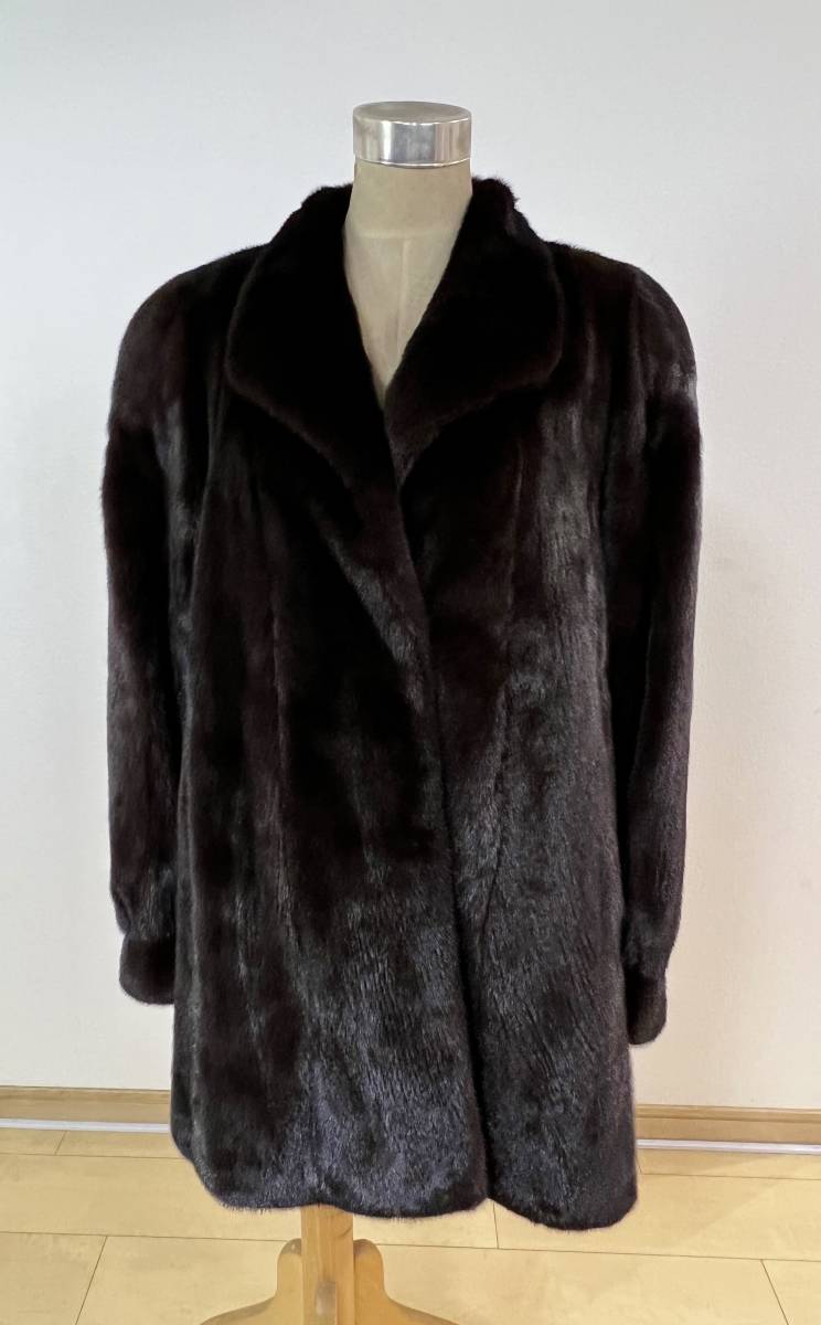 【品質　程度上】BLACKGLAMA ミンク　セミロングコート　85㎝　MOONBAT