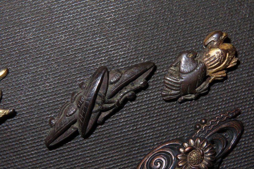 新作入荷，新作登場 △▽目貫 5点 江戸 銅 4.6×1.6cm 20g