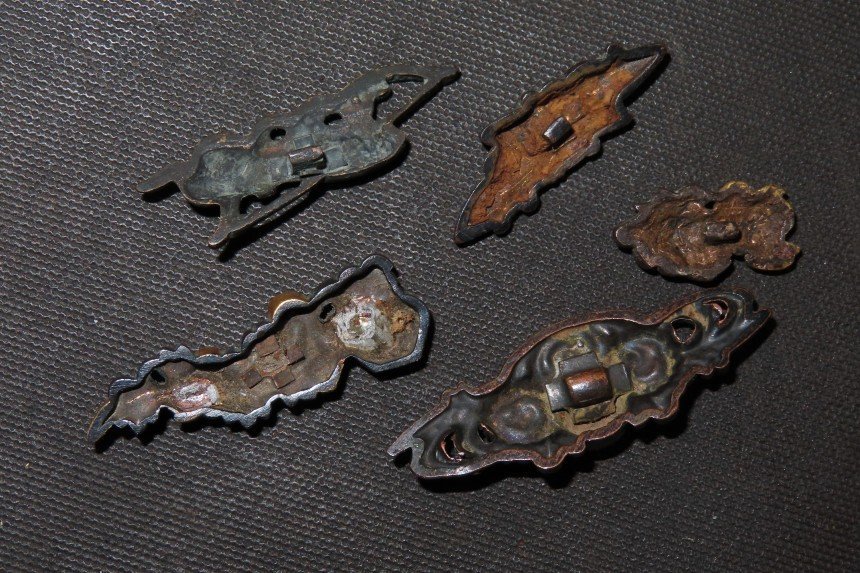 新作入荷，新作登場 △▽目貫 5点 江戸 銅 4.6×1.6cm 20g