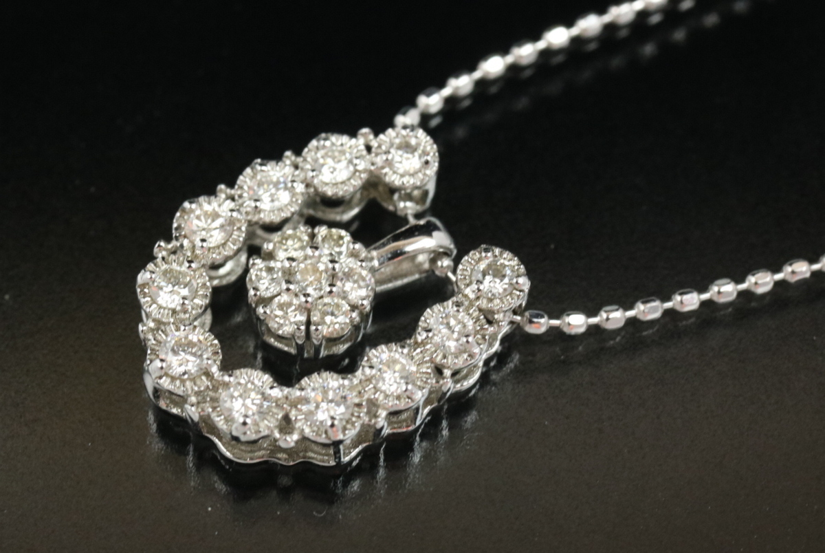 l. K18WG 天然ダイヤ 0.25ct スイング デザイン ネックレス ホワイト 