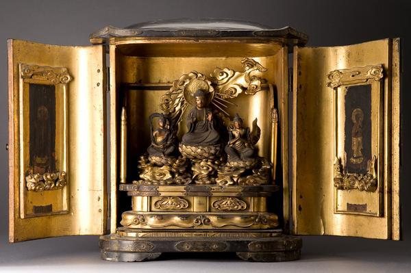Yahoo!オークション -「仏像 【侍】江戸時代 木造彩色 玉眼 阿弥陀三尊