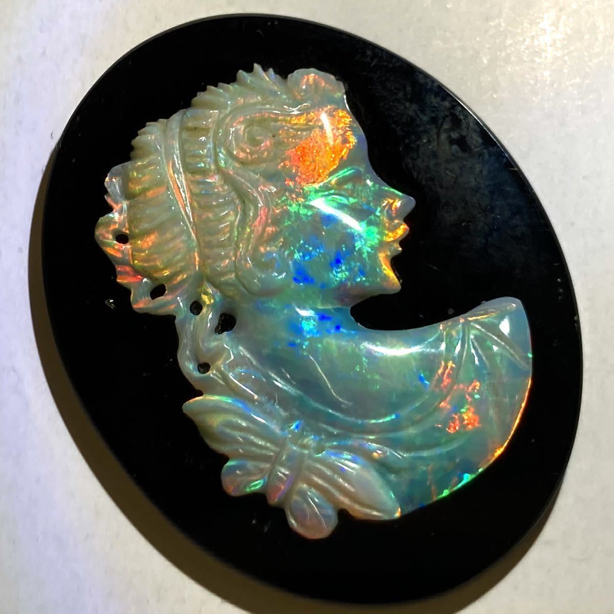 天然オパールカメオ5.7g/28.5ct］37.02×29.20mm ソーティング付 ルース 