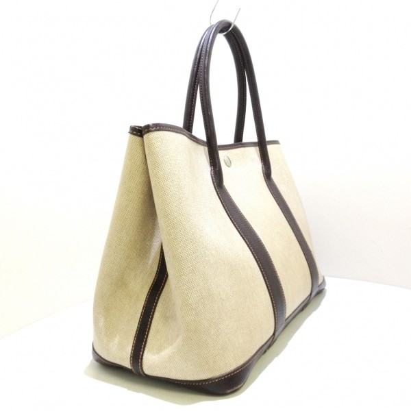 エルメス HERMES トートバッグ ガーデンパーティPM トワルアッシュ×レザー アイボリー×ダークブラウン シルバー金具 □F バッグ エルメス トートバッグ ガーデンパーティPM HERMESトートバッグ ☆本日限定！☆HERMES ネイビー&frasl;ブラック