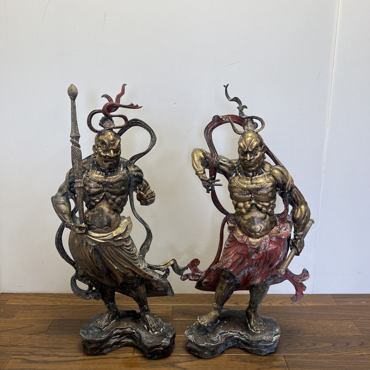 阿形 吽形 H562☆仏教美術 木彫 金剛力士像（仁王） 青銅古色仕上げ 