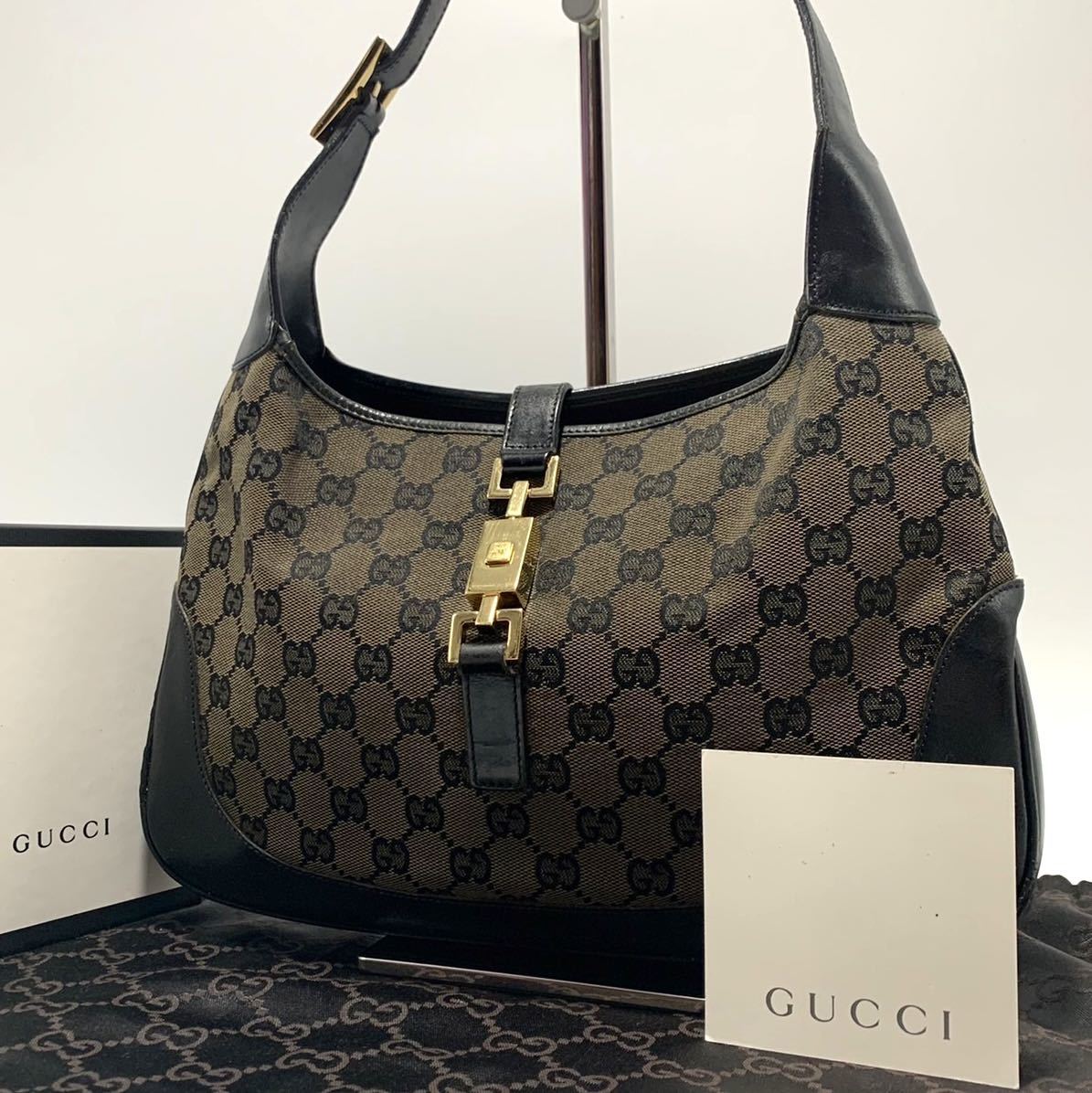 1円 GUCCI グッチ ジャッキー GG シマ キャンバス ワンショルダー