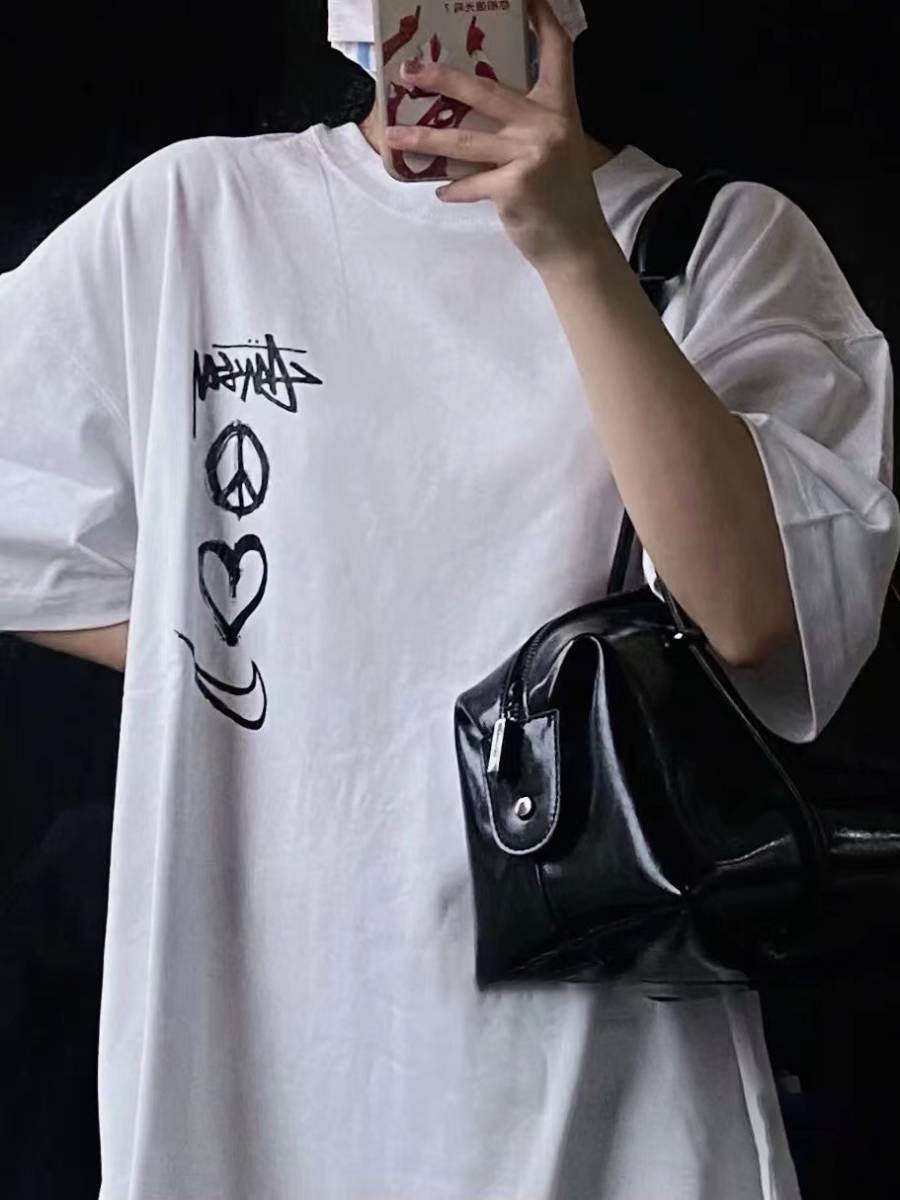 Stussy x Nk ステューシー バックプリント 半袖 Tシャツ メンズ オーバーサイズ レディース カットソー ユニセックス 落書き M ホワイト ステューシー stussy バックプリント L プリント長袖Tシャツ プリントロゴ