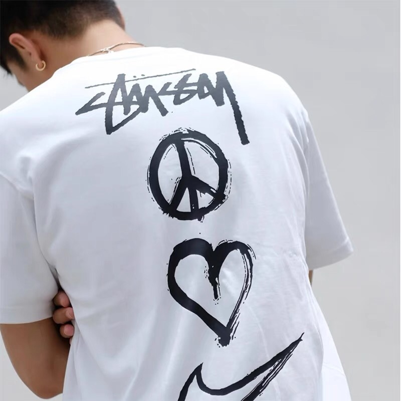 Stussy x Nk ステューシー バックプリント 半袖 Tシャツ メンズ オーバーサイズ レディース カットソー ユニセックス 落書き M ホワイト ステューシー stussy バックプリント L プリント長袖Tシャツ プリントロゴ