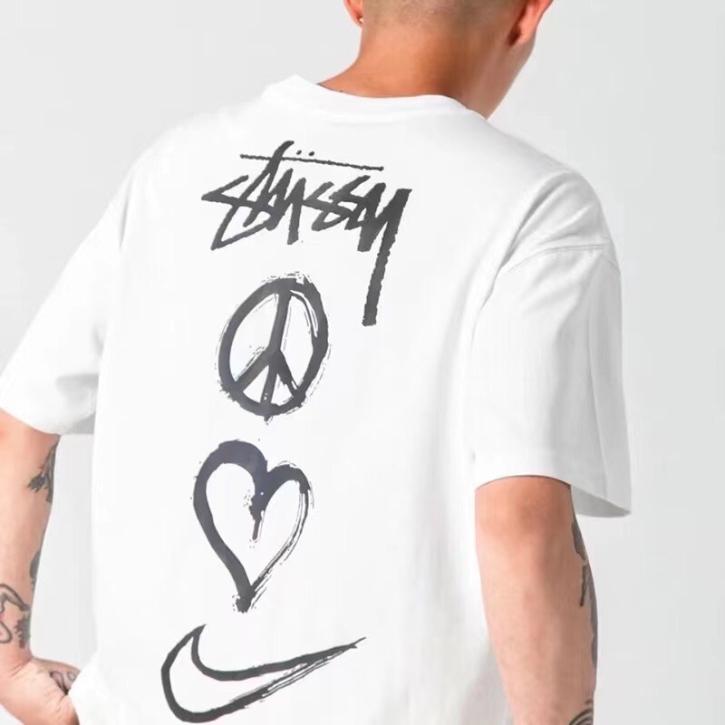 Stussy x Nk ステューシー バックプリント 半袖 Tシャツ メンズ オーバーサイズ レディース カットソー ユニセックス 落書き M ホワイト ステューシー stussy バックプリント L プリント長袖Tシャツ プリントロゴ