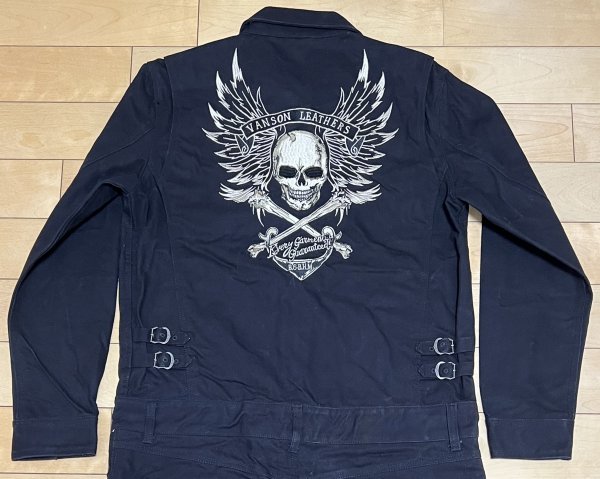 バンソンvansonつなぎ　スカル&ボーン　ウイング　刺繍　ブラック　デニム バンソンvansonつなぎ スカル&ボーン ウイング 刺繍 ブラック デニム