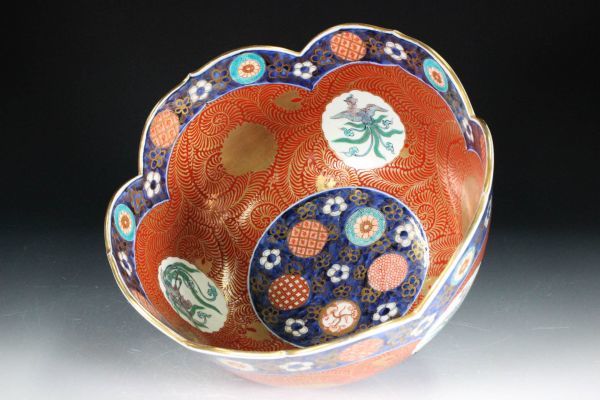 江戸時代中期 元禄年間 古伊万里 献上手！ 色絵金彩赤絵鳳凰文大鉢