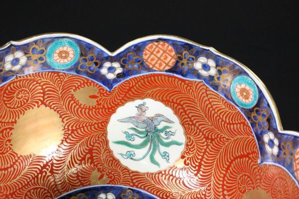 江戸時代中期 元禄年間 古伊万里 献上手！ 色絵金彩赤絵鳳凰文大鉢