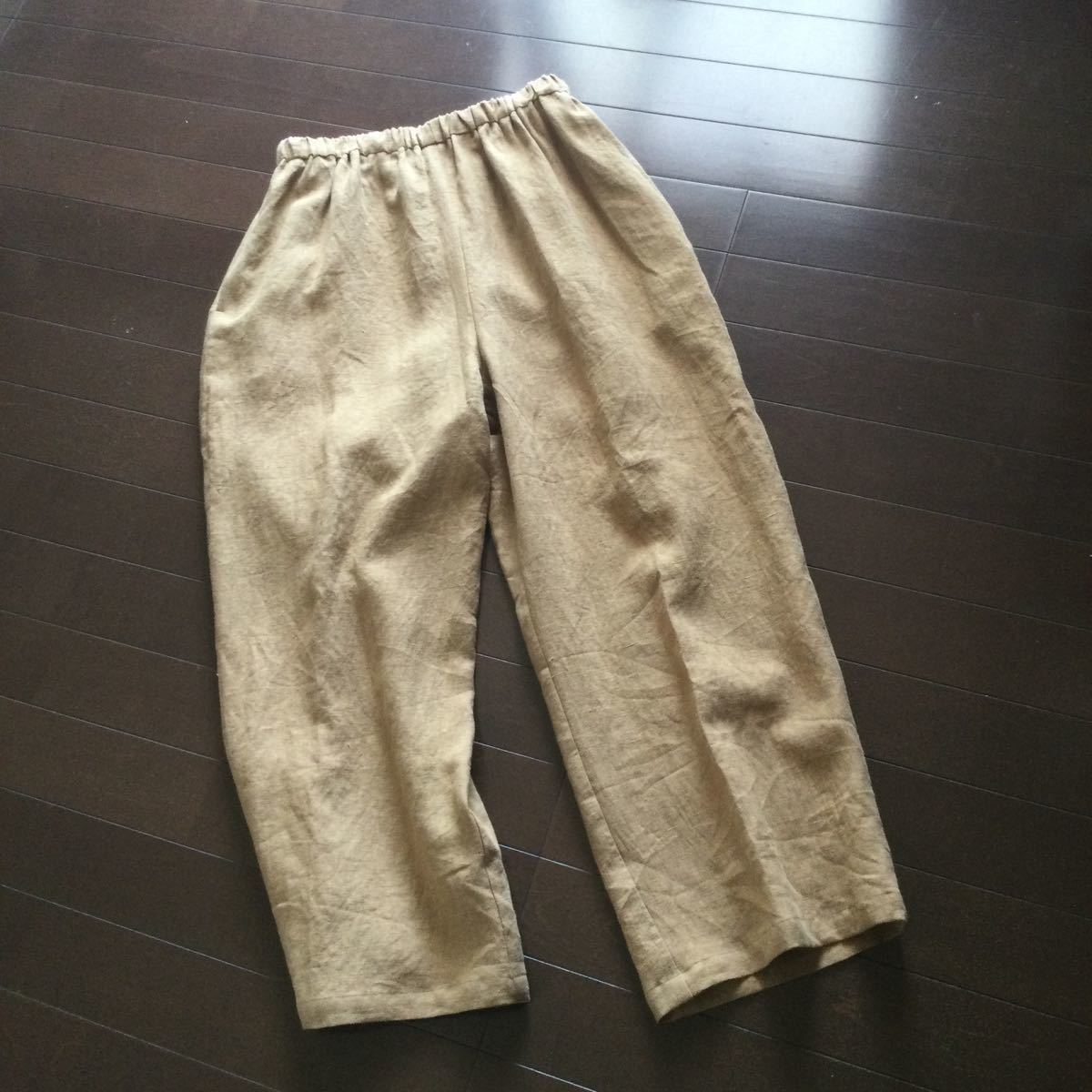 ☆ハンドメイド☆ リネンワッシャー／茶系秋色／パンツ&ベスト／セットアップ／M〜 L