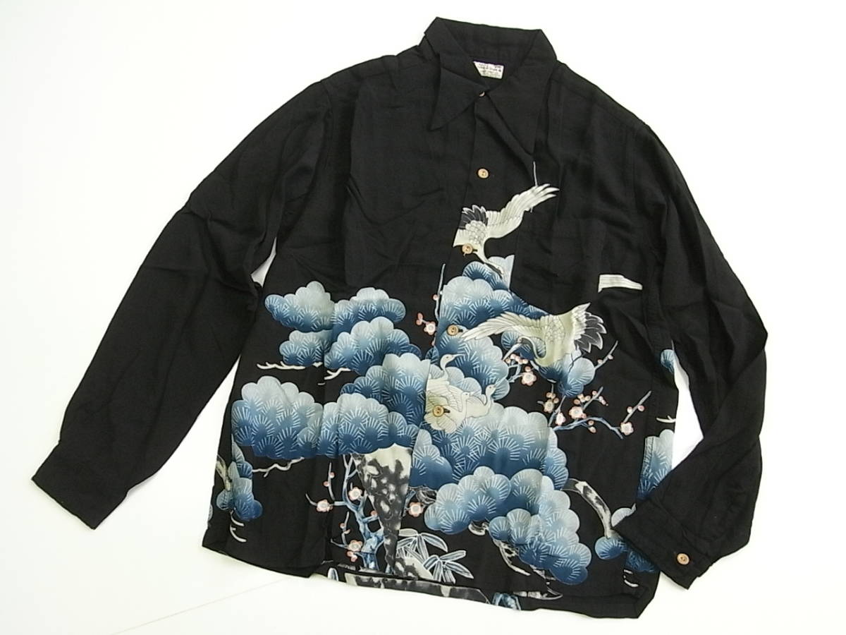 ◇ DENIME ドゥニーム ◇ 長袖 アロハシャツ 日本画 和柄 鶴 丹頂鶴 