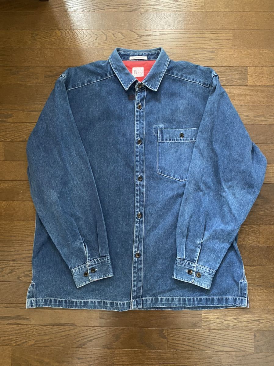 【100%新品，低価】 PAPAS パパス ボックスシルエット デニムシャツ 長袖 L(パパス)｜売買されたオークション情報、yahooの商品情報をアーカイブ公開 - オークファン パパス