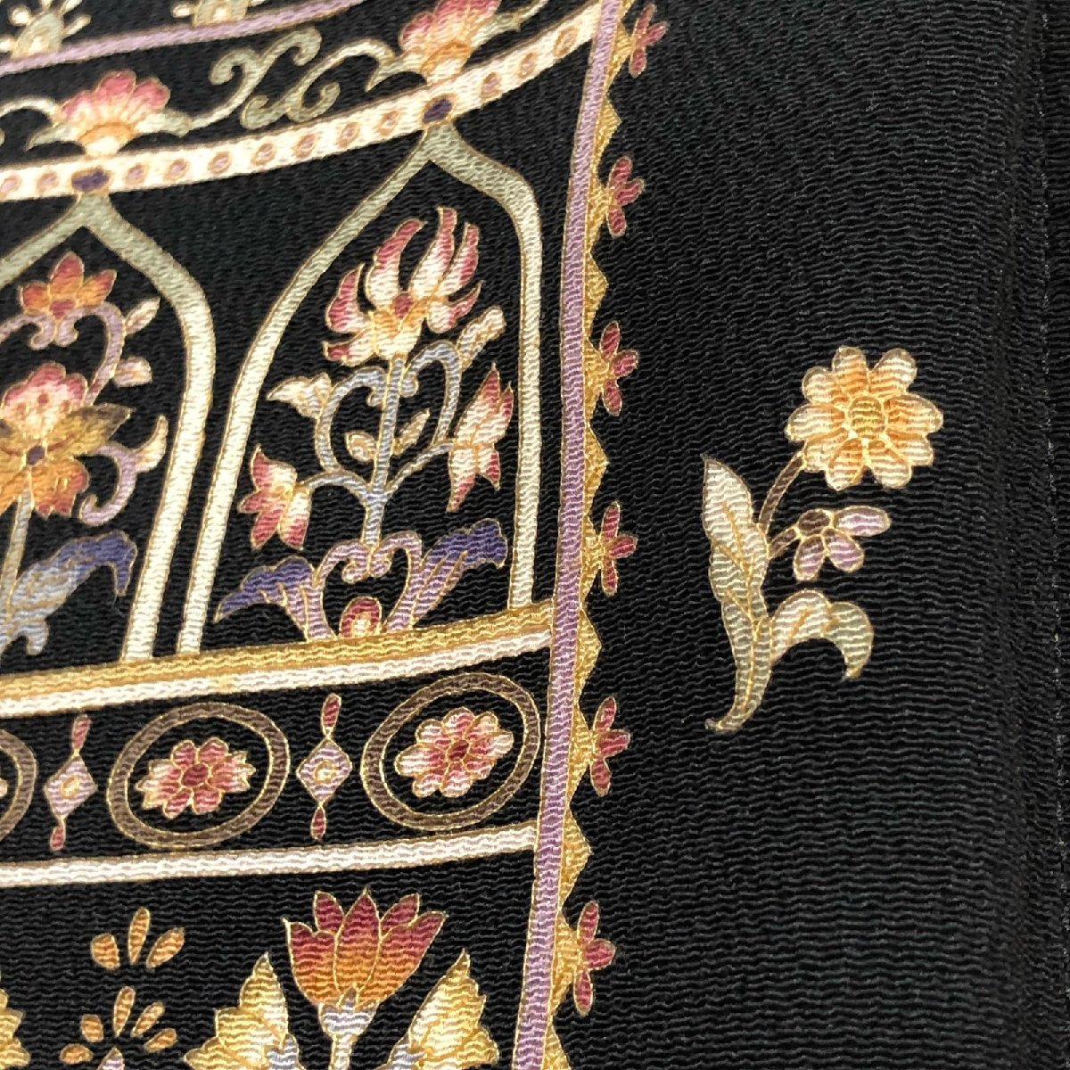 OKAJIMA 京友禅 和装 ハンドバッグ 布製 ブラック×ゴールド金具 岡重