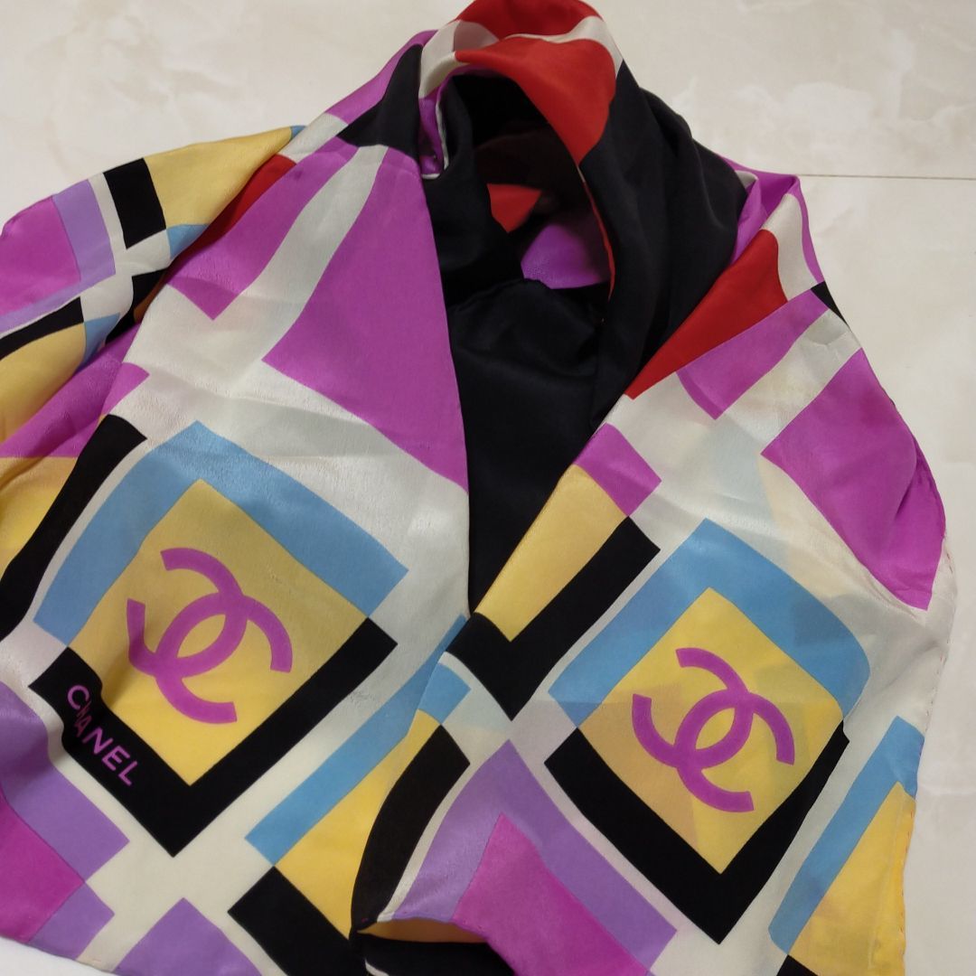 CHANEL シャネル シルク ロングスカーフ マルチカラー ビンテージ